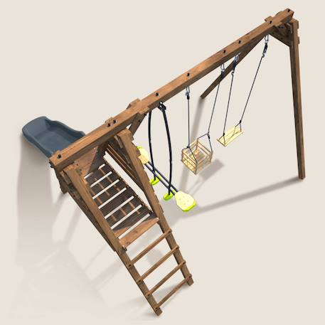 Portique en bois carré 3 agrès balançoire bébé, face à face et toboggan trefle Marron 6 - vertbaudet enfant 
