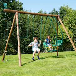 Portique en bois rond 4 agrès avec trapèze, échelle et face à face juliette  - vertbaudet enfant
