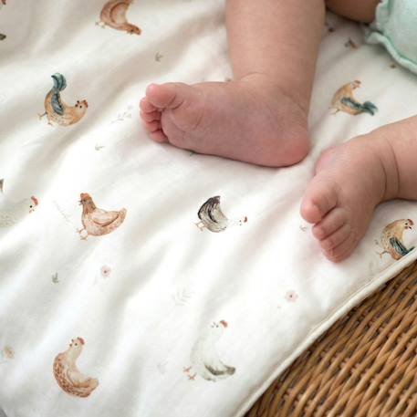 Habillage de couffin en satin de coton gallina Écru – motif poules champêtre 4 - vertbaudet enfant 