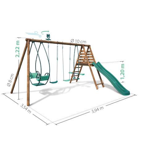 Portique en bois rond 4 agrès avec face à face et toboggan jacinthe Marron 5 - vertbaudet enfant 