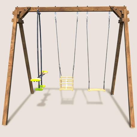 Portique en bois carré 3 agrès avec balançoire bébé et face à face pierre Marron 3 - vertbaudet enfant 