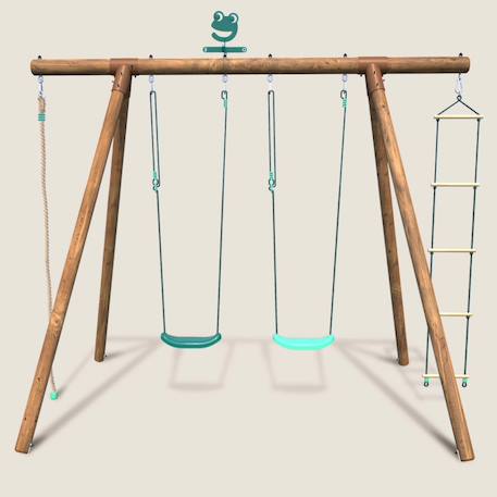 Portique en bois rond 4 agrès avec corde et échelle ernest Marron 3 - vertbaudet enfant 