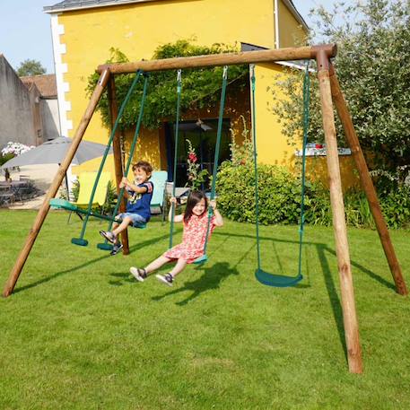 Portique en bois rond 3 agrès avec face à face polo Marron 4 - vertbaudet enfant 