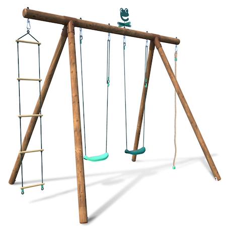 Portique en bois rond 4 agrès avec corde et échelle ernest Marron 4 - vertbaudet enfant 
