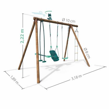 Portique en bois rond 4 agrès balançoire bébé, échelle et face à face suzon Marron 5 - vertbaudet enfant 
