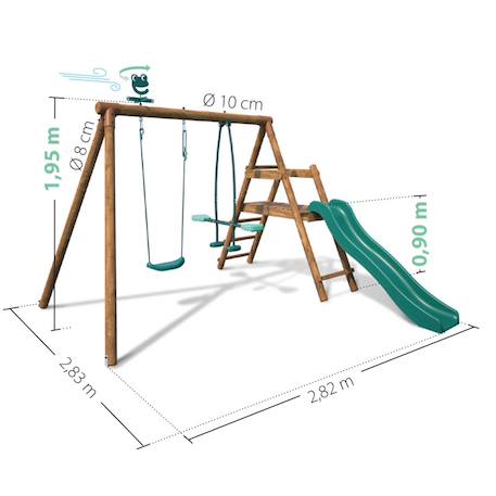 Portique en bois rond 2 agrès avec balançoire et face à face menthe Marron 5 - vertbaudet enfant 