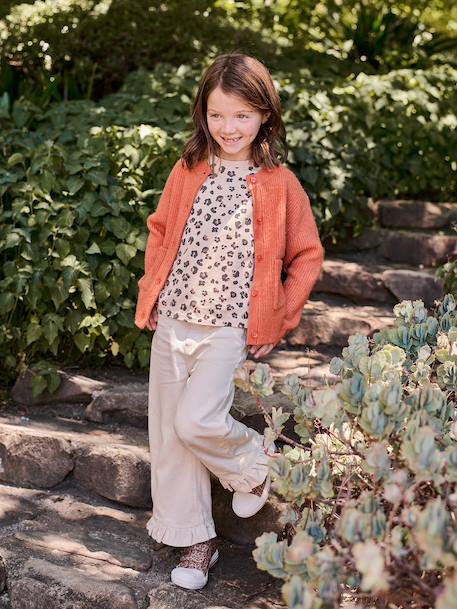 T-shirt fille imprimé manches courtes anthracite+jaune pâle+Léopard+sable 17 - vertbaudet enfant 