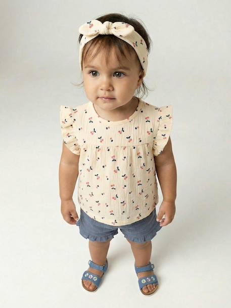Ensemble bébé fille T-shirt short bandeau bleu ardoise 1 - vertbaudet enfant 