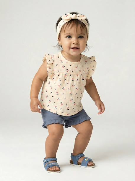 Ensemble bébé fille T-shirt short bandeau bleu ardoise 2 - vertbaudet enfant 