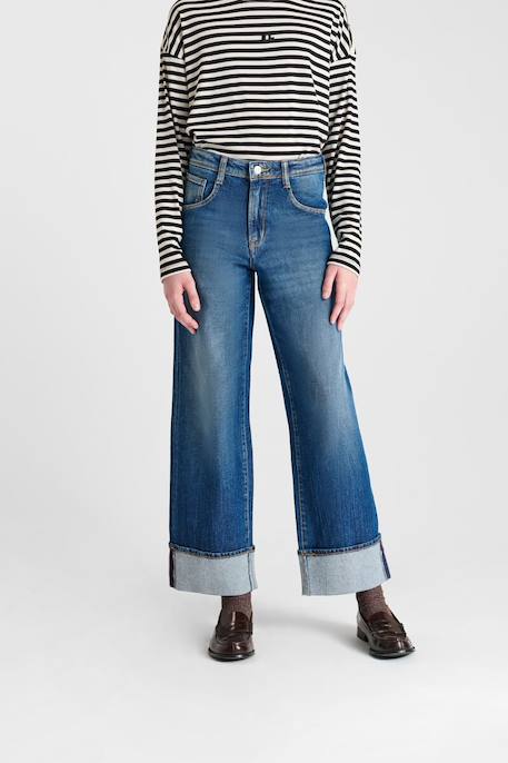 Fille-Pantalon-Jeans droite revers, longueur 34