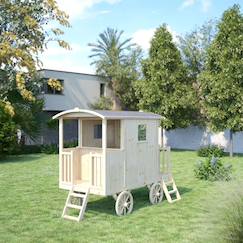 Jouet-Cabane roulotte en bois sur pilotis pour enfants carry