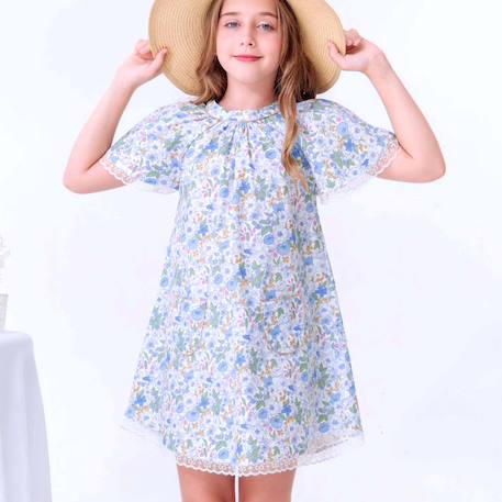 Robe cérémonie  fleurie   à manches papillon  butterfly Bleu clair 2 - vertbaudet enfant 