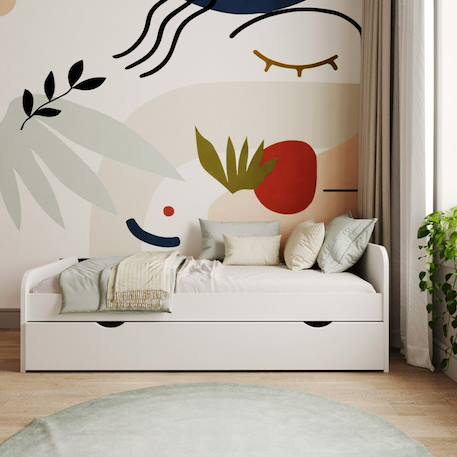Lit gigogne avec matelas bois massif talia Blanc+Bois 3 - vertbaudet enfant 