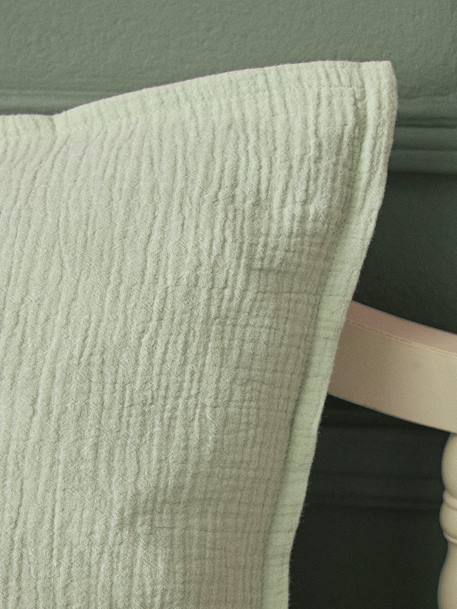 Taie d'oreiller enfant gaze de coton 'gaufrée' Blanc doux+Celadon 5 - vertbaudet enfant 