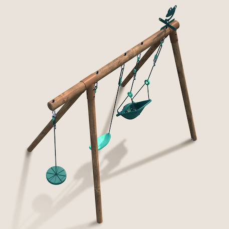 Portique en bois rond 3 agrès avec balançoire bébé et corde disque tiago Marron 6 - vertbaudet enfant 