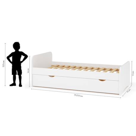 Lit gigogne avec matelas bois massif talia Blanc+Bois 4 - vertbaudet enfant 
