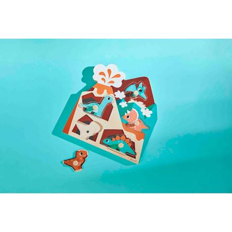 Puzzle sonore en bois les dinossaures 5 pcs Multicolore 1 - vertbaudet enfant 