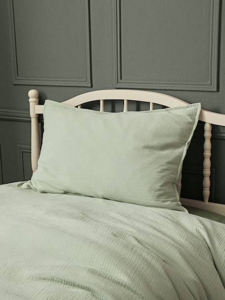 Taie d'oreiller enfant gaze de coton 'gaufrée' Blanc doux+Celadon 4 - vertbaudet enfant 