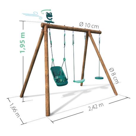 Portique en bois rond 3 agrès avec balançoire bébé et corde disque tiago Marron 5 - vertbaudet enfant 