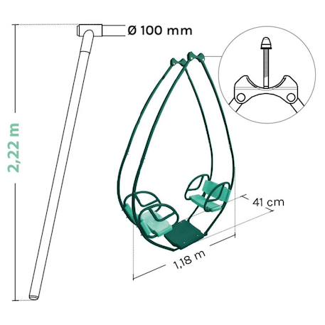 Balancelle face à face double pour portique bois rond Vert olive 6 - vertbaudet enfant 