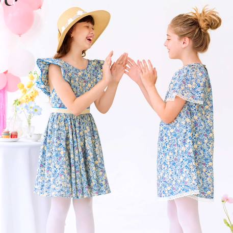 Robe cérémonie  fleurie   à manches papillon  butterfly Bleu foncé 6 - vertbaudet enfant 