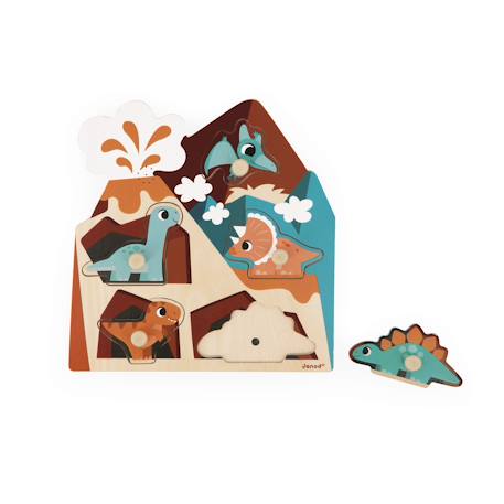 Puzzle sonore en bois les dinossaures 5 pcs Multicolore 2 - vertbaudet enfant 