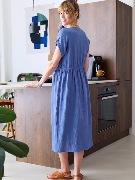 Robe longue grossesse et allaitement bleu grisé+rose 2 - vertbaudet enfant 