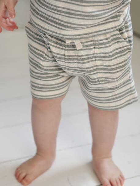 Short bébé garçon nid abeille rayé blanc 4 - vertbaudet enfant 
