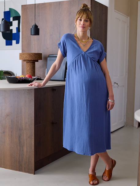 Robe longue grossesse et allaitement bleu grisé+rose 1 - vertbaudet enfant 
