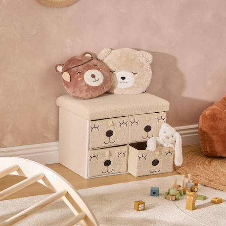 Pouf pliant 4 tiroirs en bouclette - ezzio Beige 4 - vertbaudet enfant 