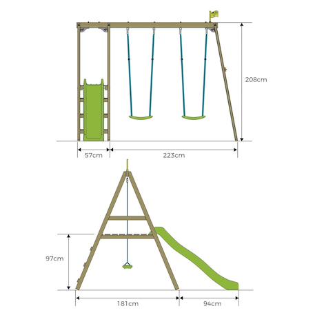 Portique 2 balançoires et toboggan thymélée bois h200cm Marron - bleu - gris - vert 4 - vertbaudet enfant 
