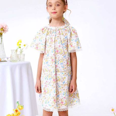 Robe cérémonie  fleurie   à manches papillon  butterfly Jaune pale 2 - vertbaudet enfant 