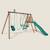 Portique en bois rond 3 agrès avec balançoire bébé et toboggan colza Marron 2 - vertbaudet enfant 