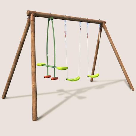 Balançoire en bois traité 3 agrès pacco Marron 2 - vertbaudet enfant 