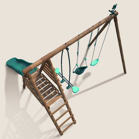 Portique en bois rond 3 agrès balançoire bébé, face à face et toboggan tulipe Marron 6 - vertbaudet enfant 