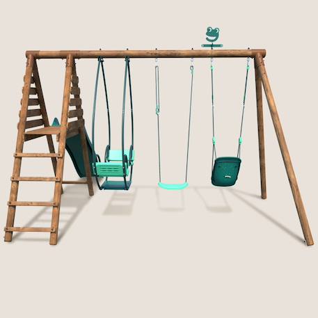 Portique en bois rond 3 agrès avec balançoire bébé et toboggan colza Marron 3 - vertbaudet enfant 