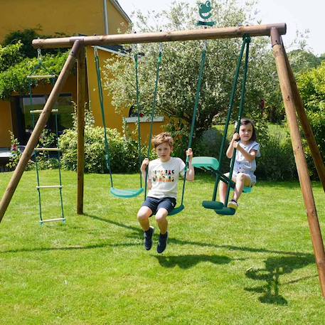 Portique en bois rond 4 agrès avec face à face et échelle gabin Vert 4 - vertbaudet enfant 