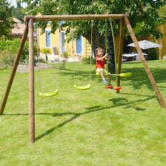 Balançoire en bois traité 3 agrès pacco  - vertbaudet enfant