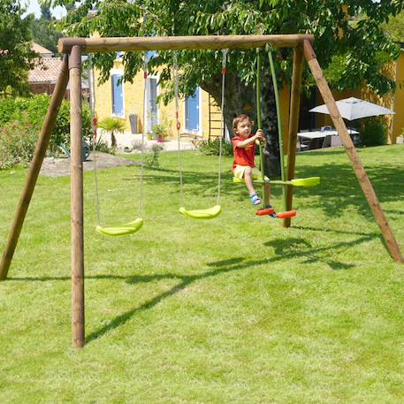 Balançoire en bois traité 3 agrès pacco Marron 1 - vertbaudet enfant 
