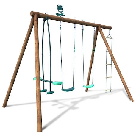 Portique en bois rond 4 agrès avec face à face et échelle gabin Vert 3 - vertbaudet enfant 