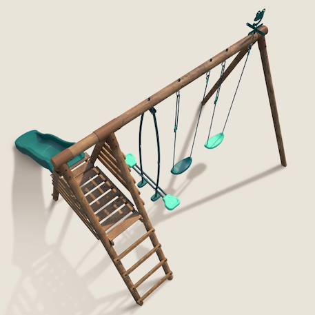 Portique en bois rond 3 agrès avec face à face et toboggan violette Marron 6 - vertbaudet enfant 