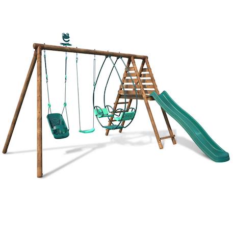Portique en bois rond 3 agrès avec balançoire bébé et toboggan colza Marron 4 - vertbaudet enfant 