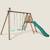 Portique en bois rond 3 agrès avec face à face et toboggan violette Marron 1 - vertbaudet enfant 