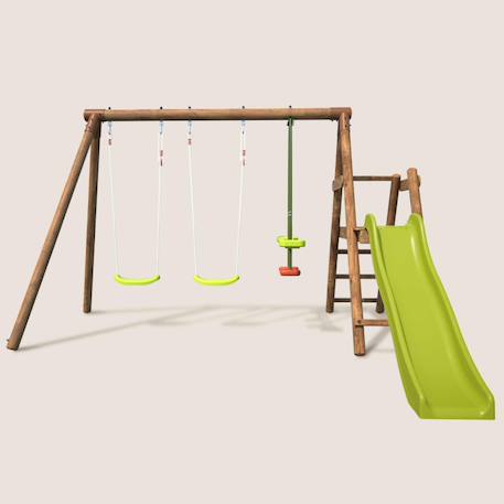 Balançoire en bois traité 3 agrès et toboggan figue Marron 4 - vertbaudet enfant 