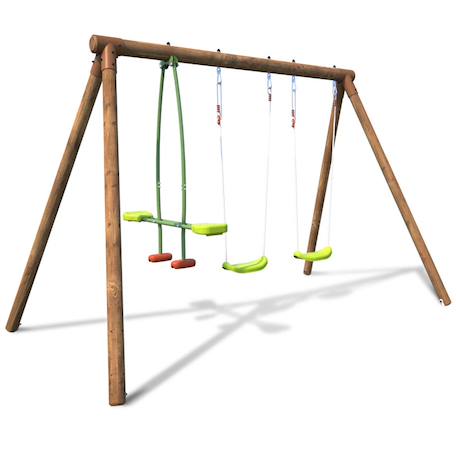 Balançoire en bois traité 3 agrès pacco Marron 4 - vertbaudet enfant 