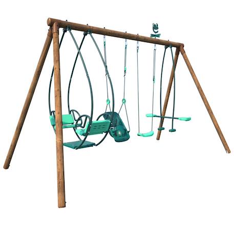 Portique en bois rond 4 agrès avec balançoire bébé et face à face suzanne Marron 4 - vertbaudet enfant 