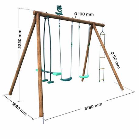 Portique en bois rond 4 agrès avec face à face et échelle gabin Vert 5 - vertbaudet enfant 