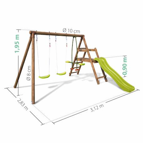 Balançoire en bois traité 3 agrès et toboggan figue Marron 6 - vertbaudet enfant 