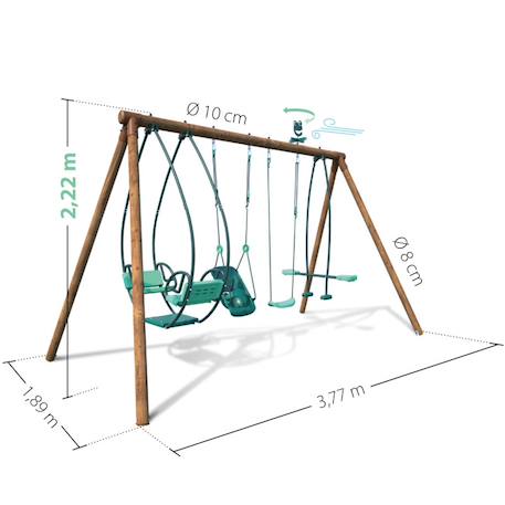 Portique en bois rond 4 agrès avec balançoire bébé et face à face suzanne Marron 5 - vertbaudet enfant 