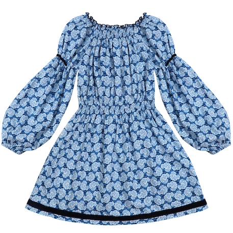Robe  fleurie   à manches longues et col smocks  chimene Beige marron+Bleu lilas+Bleu roi+Orange vert 14 - vertbaudet enfant 